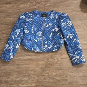 7 For All Mankind Blue and White Bomber Jacket